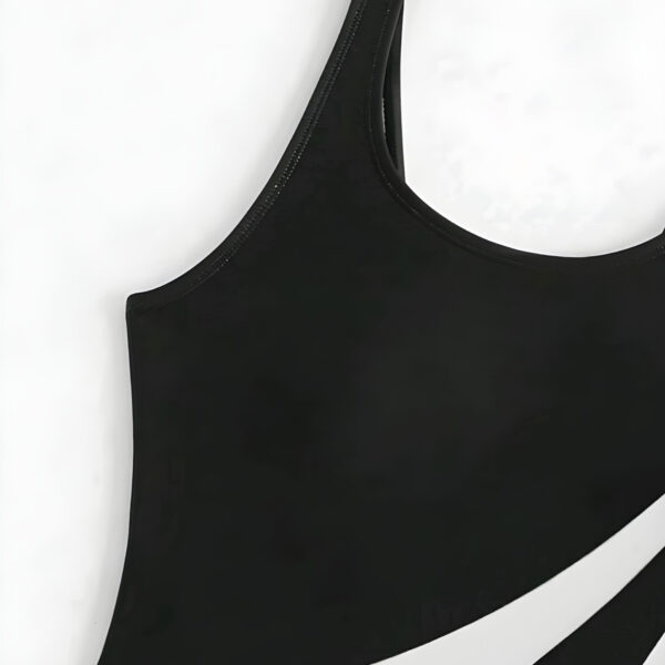 Women Color Block Black & White One Piece Swimsuit  WSW-001