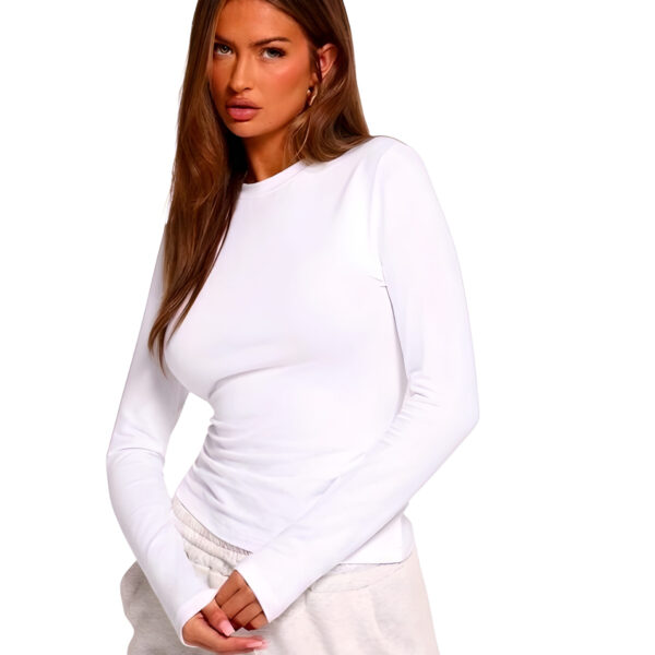White Round-Neck Solid Basic Tank Top Long Sleeve, WAK-001
