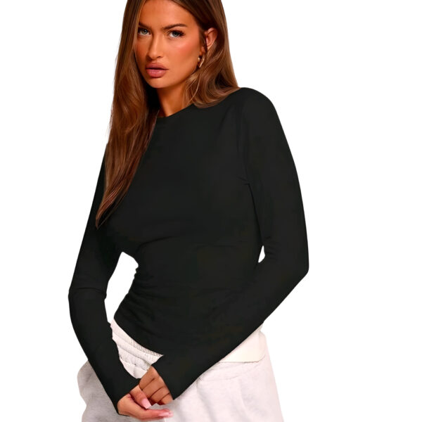 Black Round-Neck Solid Basic Tank Top Long Sleeve, WAK-002