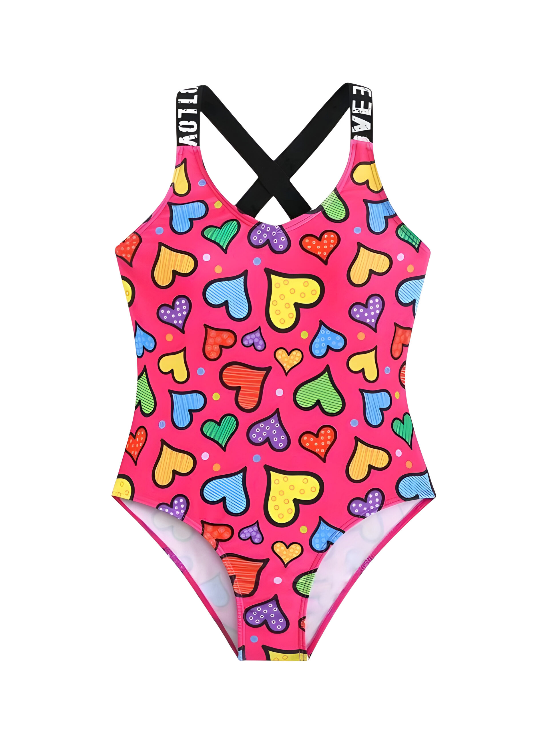 Girls One Piece Swimsuit Quick Dry Heart Red Print, KSW-0022