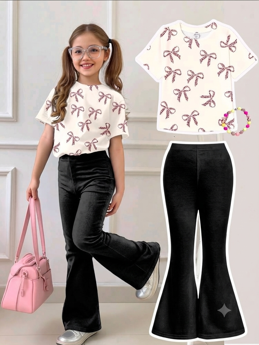 1784734233458 Young Girl Casual Round Neck Short Sleeve Top And Black Pants 2 pics set, KTP-005
