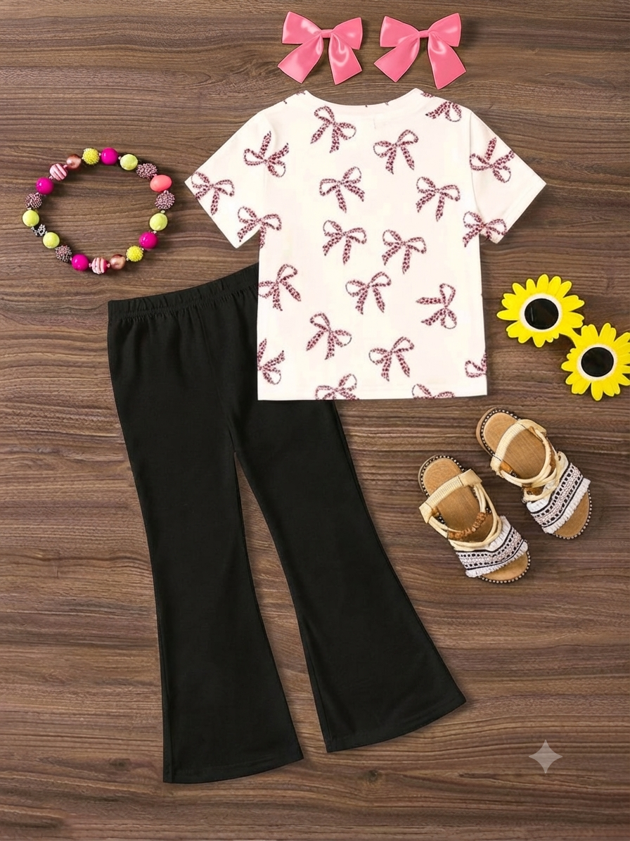 Young Girl Casual Round Neck Short Sleeve Top And Black Pants 2 pics set, KTP-005