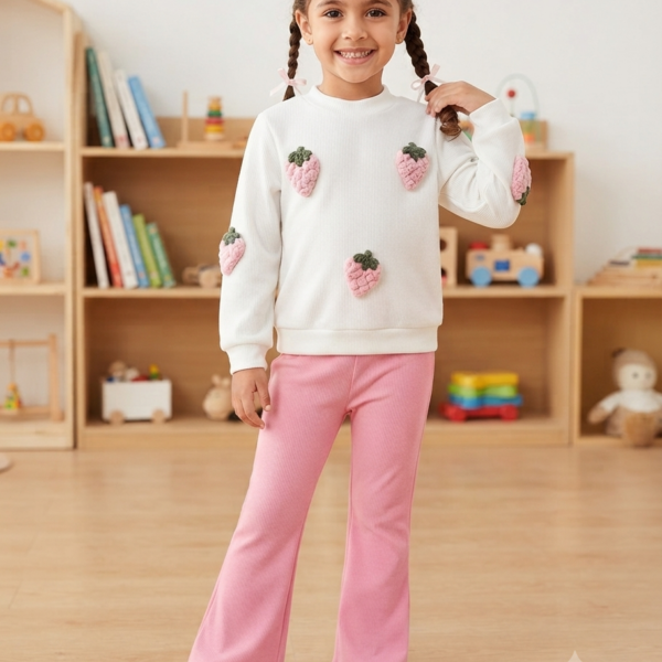 Young Girl Casual Round Neck Long Sleeve Top And Pink Pant 2 pics set, KTP-006