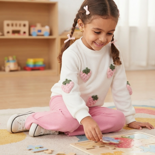 Young Girl Casual Round Neck Long Sleeve Top And Pink Pant 2 pics set, KTP-006