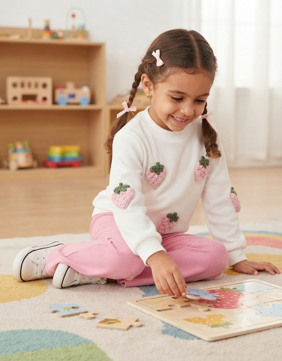 Young Girl Casual Round Neck Long Sleeve Top And Pink Pant 2 pics set, KTP-006