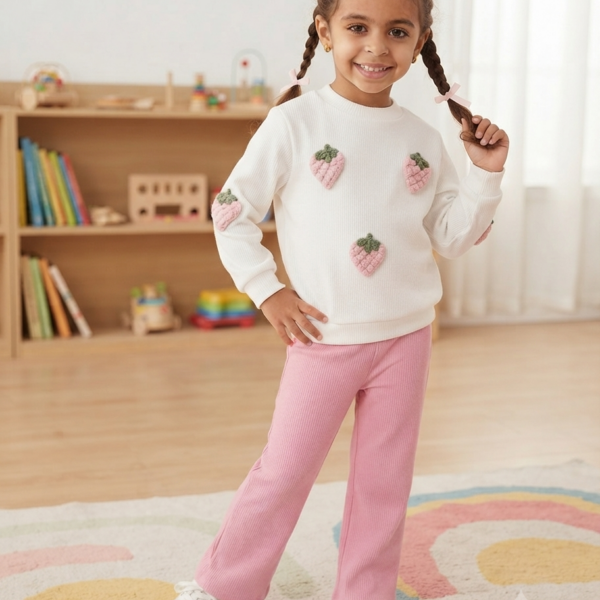 Young Girl Casual Round Neck Long Sleeve Top And Pink Pant 2 pics set, KTP-006