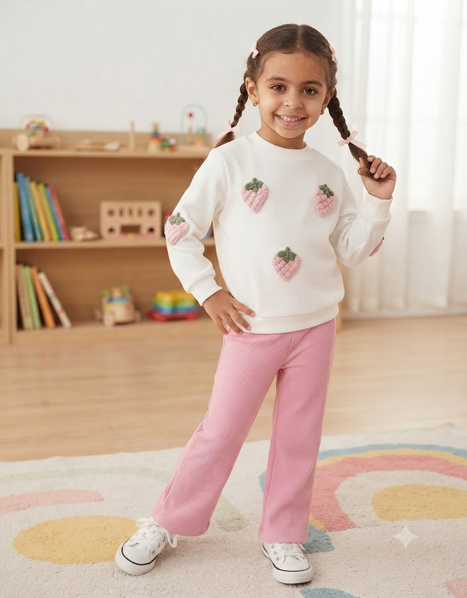 Young Girl Casual Round Neck Long Sleeve Top And Pink Pant 2 pics set, KTP-006