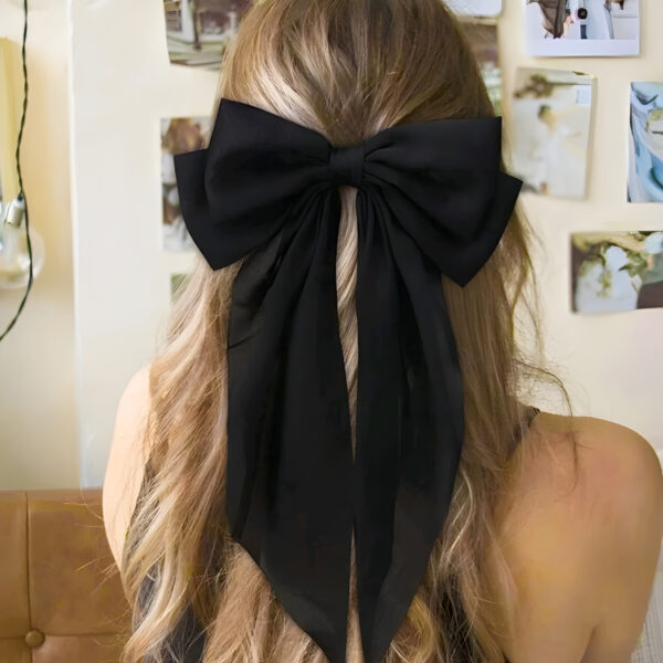 2 Black Women's Long Tail Bow Hair Clips , WAC-003