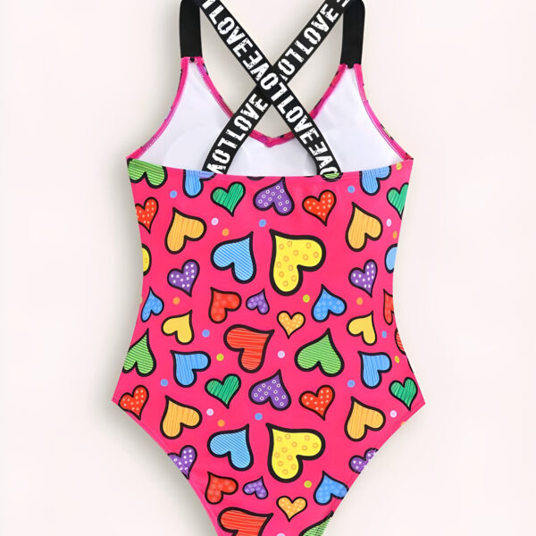 Girls One Piece Swimsuit Quick Dry Heart Red Print, KSW-0022
