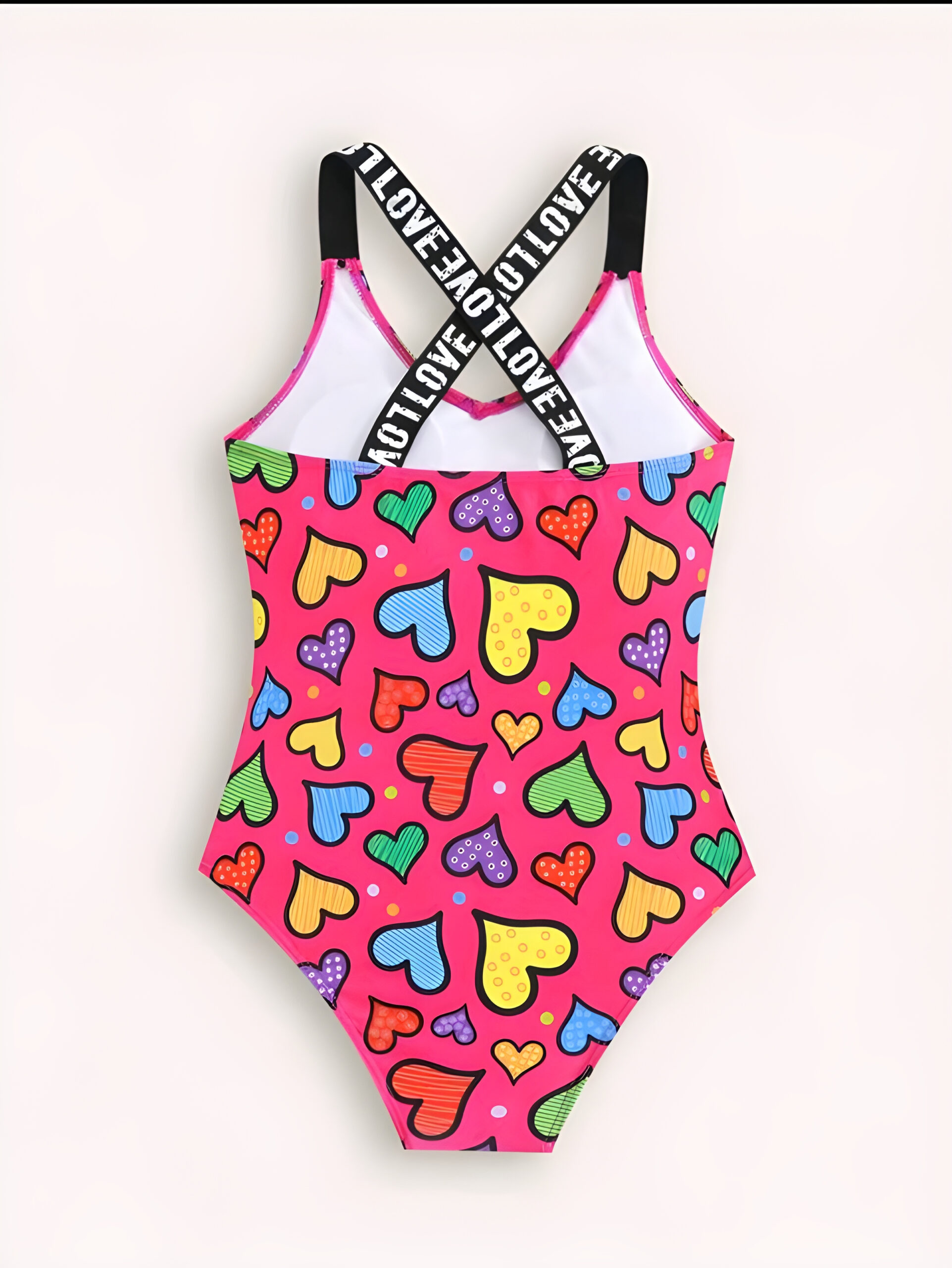 Girls One Piece Swimsuit Quick Dry Heart Red Print, KSW-0022