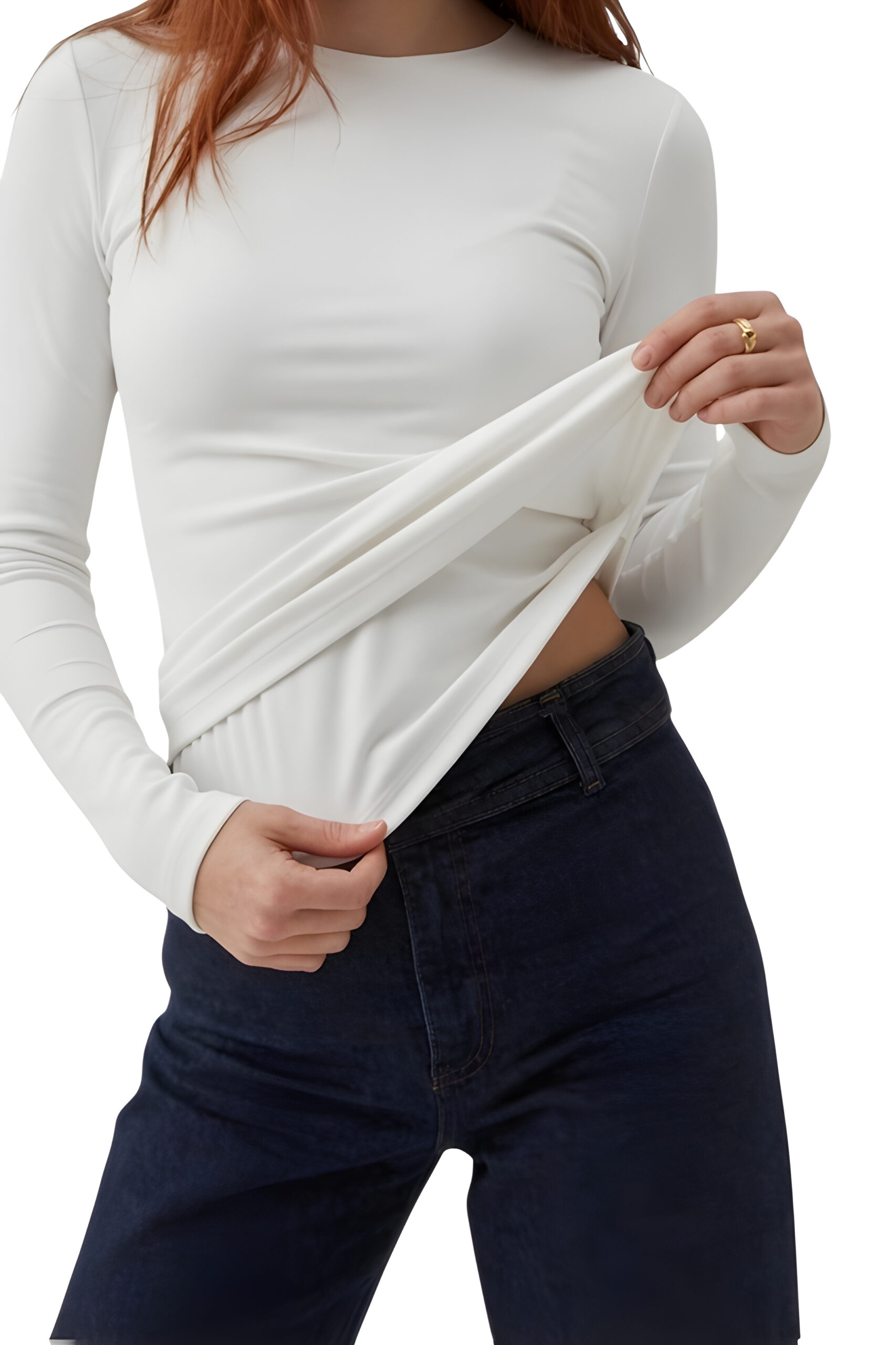 White Round-Neck Solid Basic Tank Top Long Sleeve, WAK-001