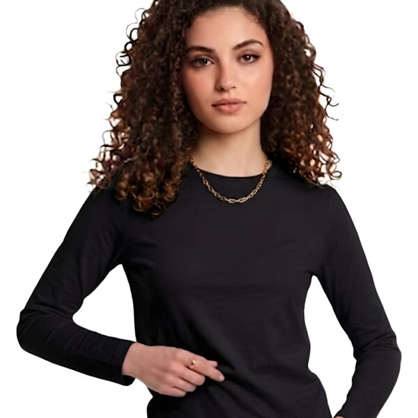 Black Round-Neck Solid Basic Tank Top Long Sleeve, WAK-002