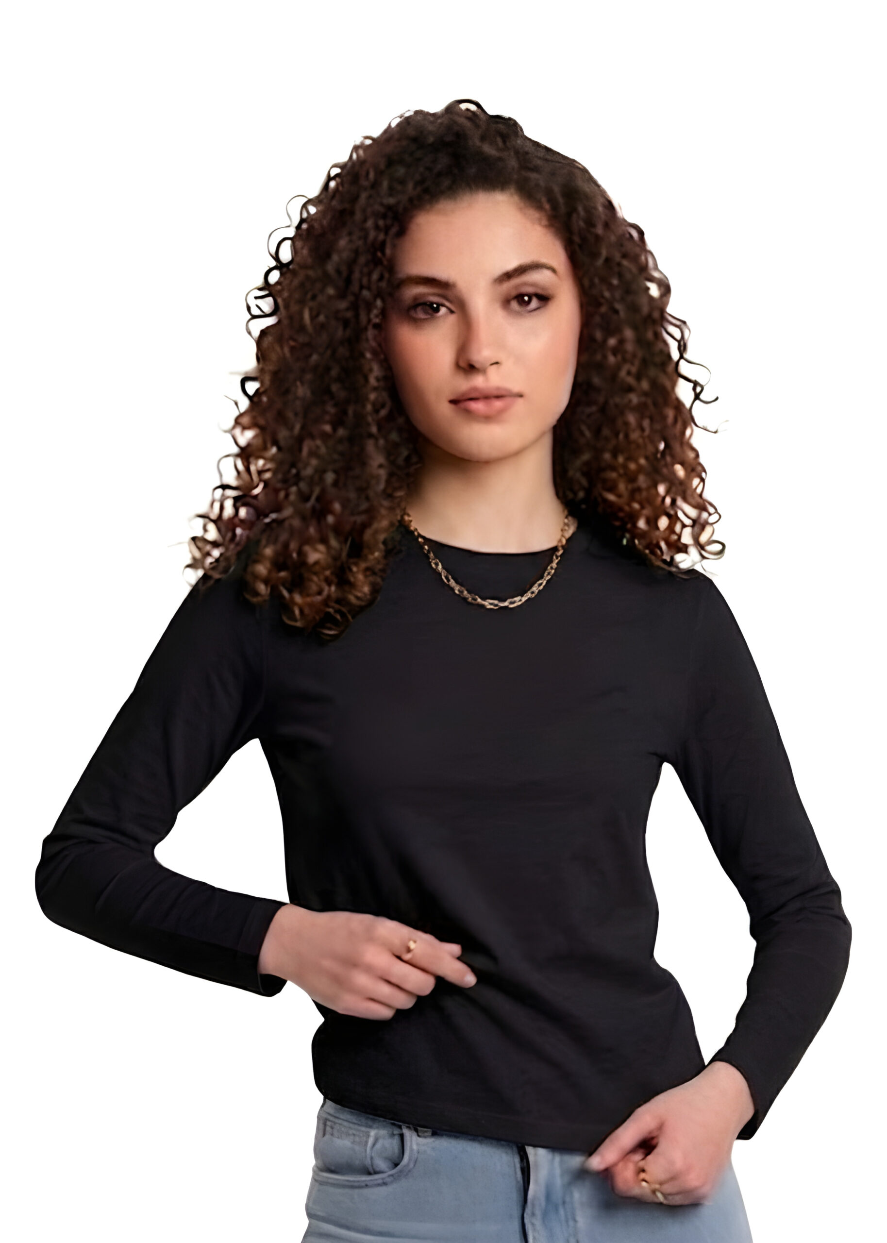 Black Round-Neck Solid Basic Tank Top Long Sleeve, WAK-002
