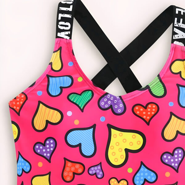 Girls One Piece Swimsuit Quick Dry Heart Red Print, KSW-0022