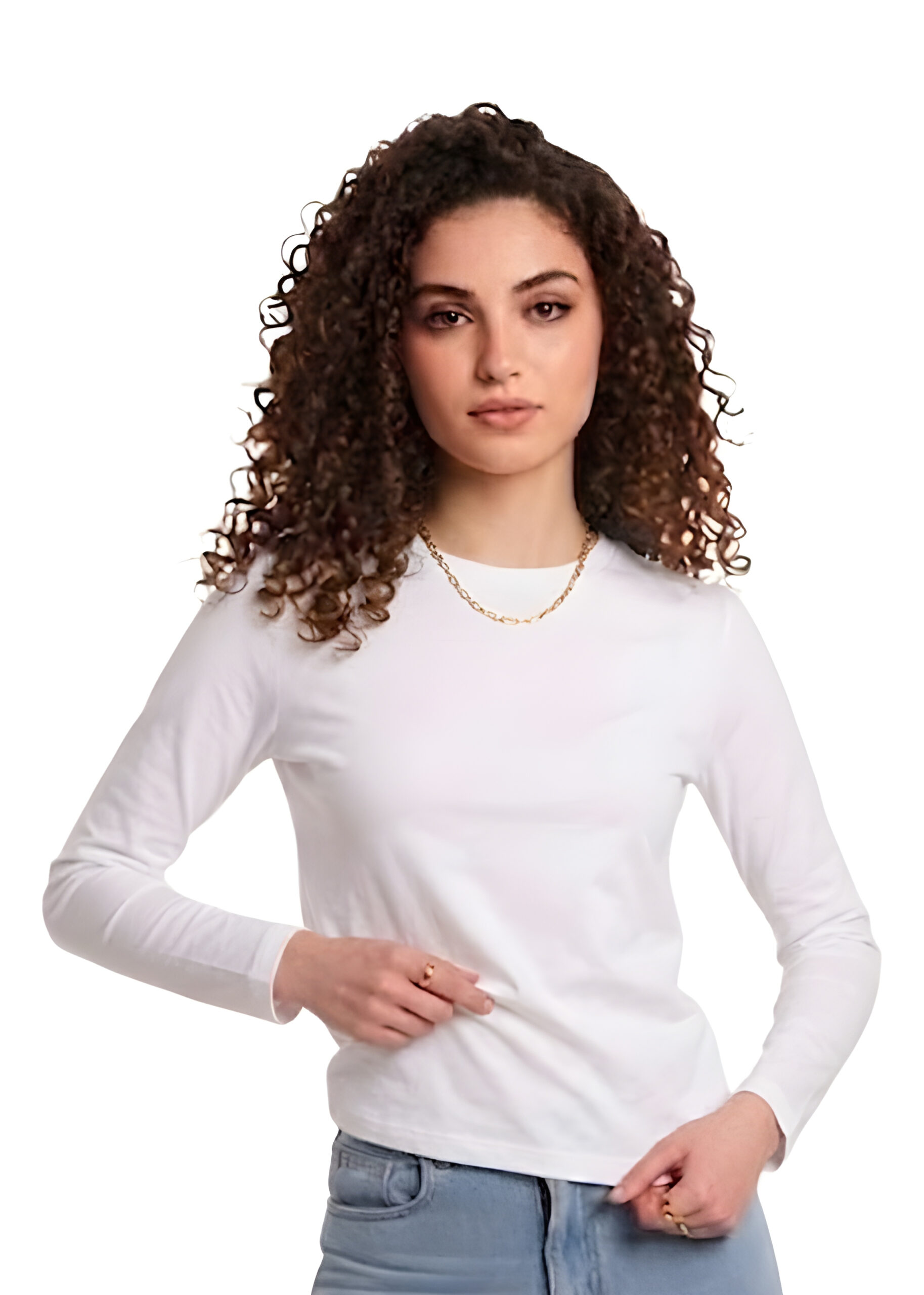 White Round-Neck Solid Basic Tank Top Long Sleeve, WAK-001
