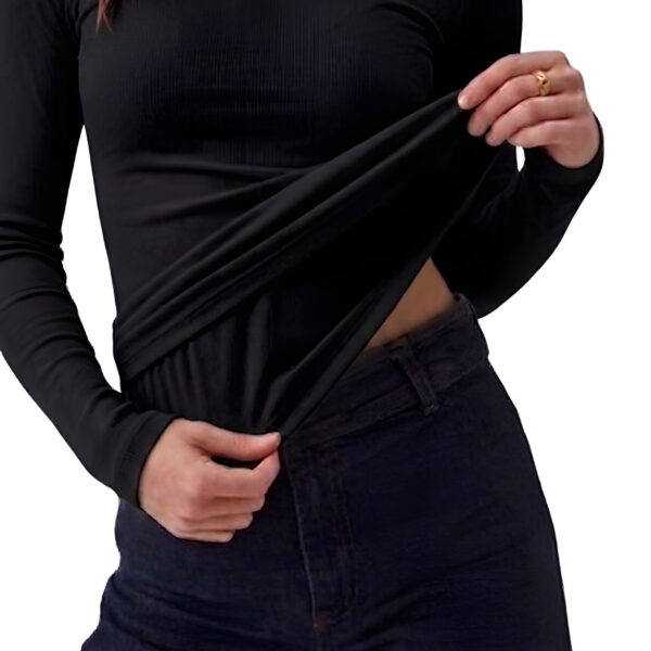 Black Round-Neck Solid Basic Tank Top Long Sleeve, WAK-002