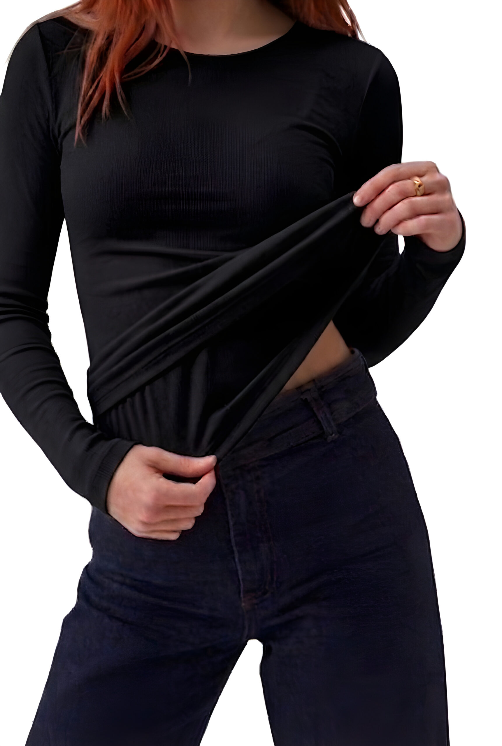 Black Round-Neck Solid Basic Tank Top Long Sleeve, WAK-002
