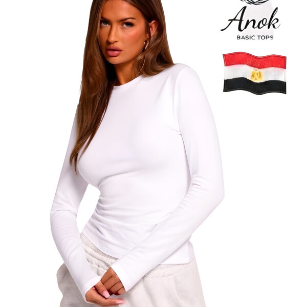 White Round-Neck Solid Basic Tank Top Long Sleeve, WAK-001