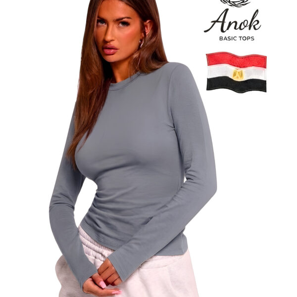 Grey Round-Neck Solid Basic Tank Top Long Sleeve, WAK-003