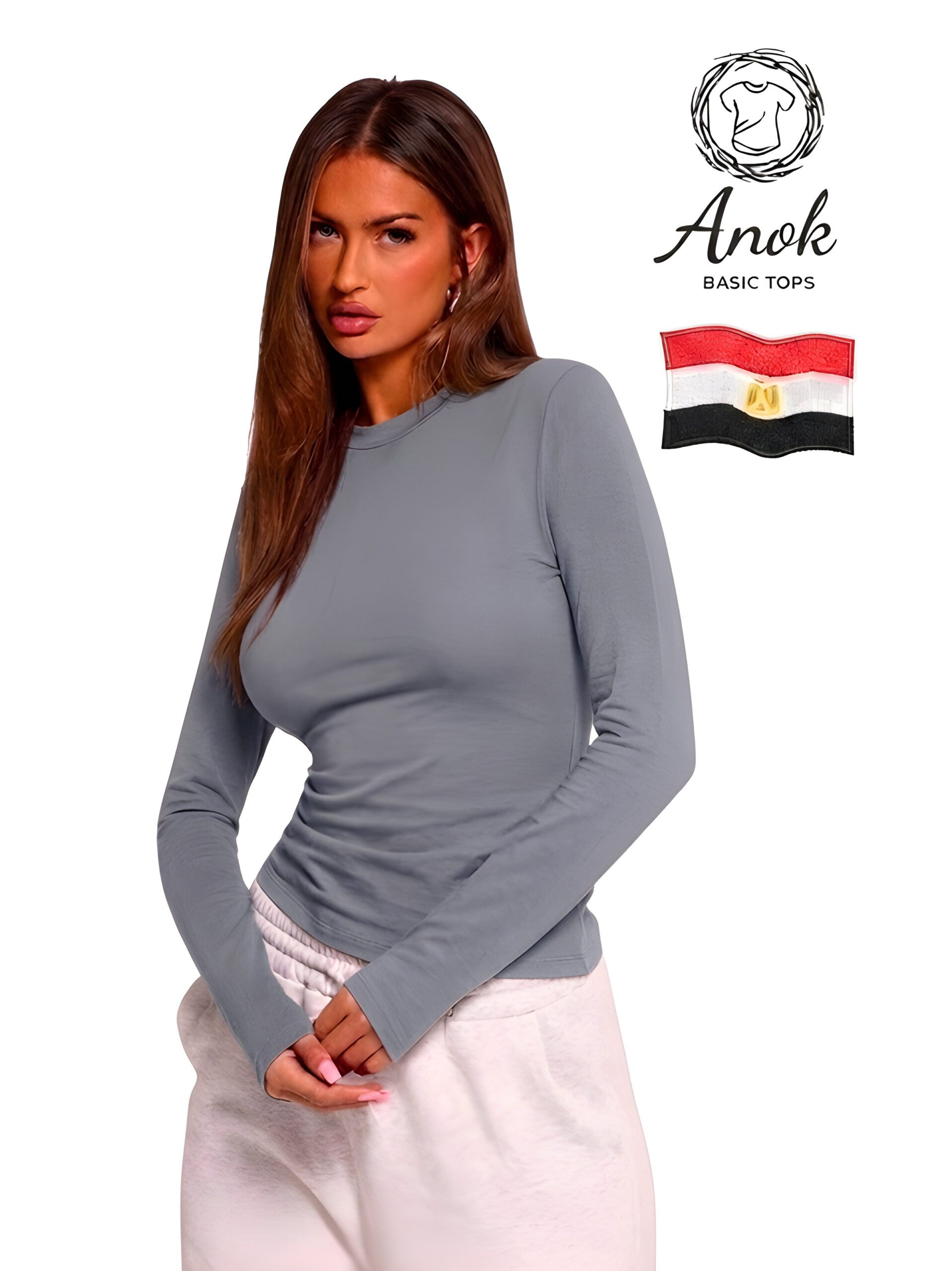 Grey Round-Neck Solid Basic Tank Top Long Sleeve, WAK-003