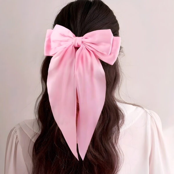Pink Women's Long Tail Bow Hair Clips , WAC-004