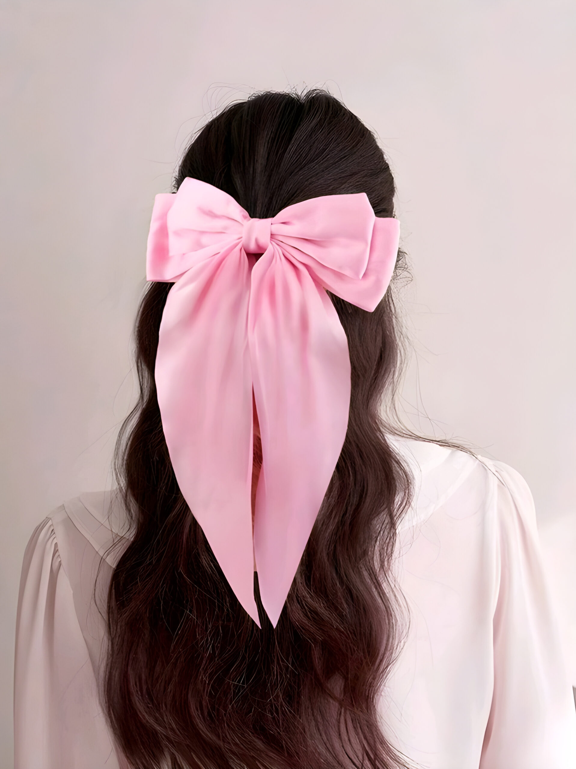 Pink Women's Long Tail Bow Hair Clips , WAC-004
