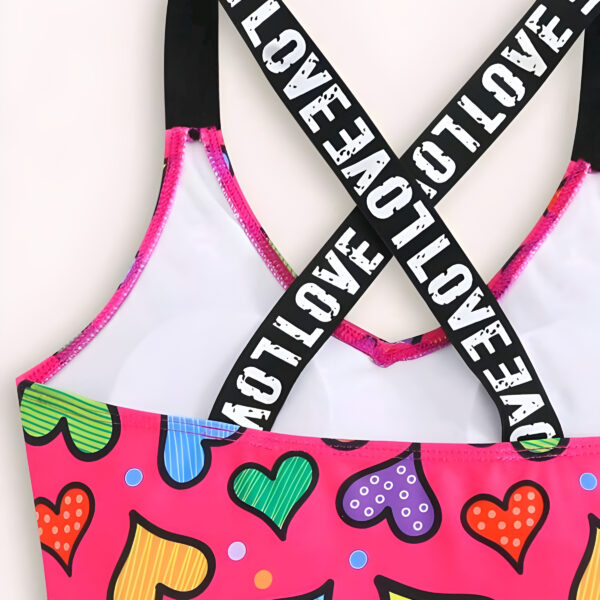 Girls One Piece Swimsuit Quick Dry Heart Red Print, KSW-0022