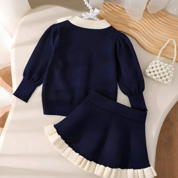 4 Baby Girls' Sweater Sets,Navy Blue And White Long-Sleeve Knit Cardigan & Skirt 2 pics set, KTP-003