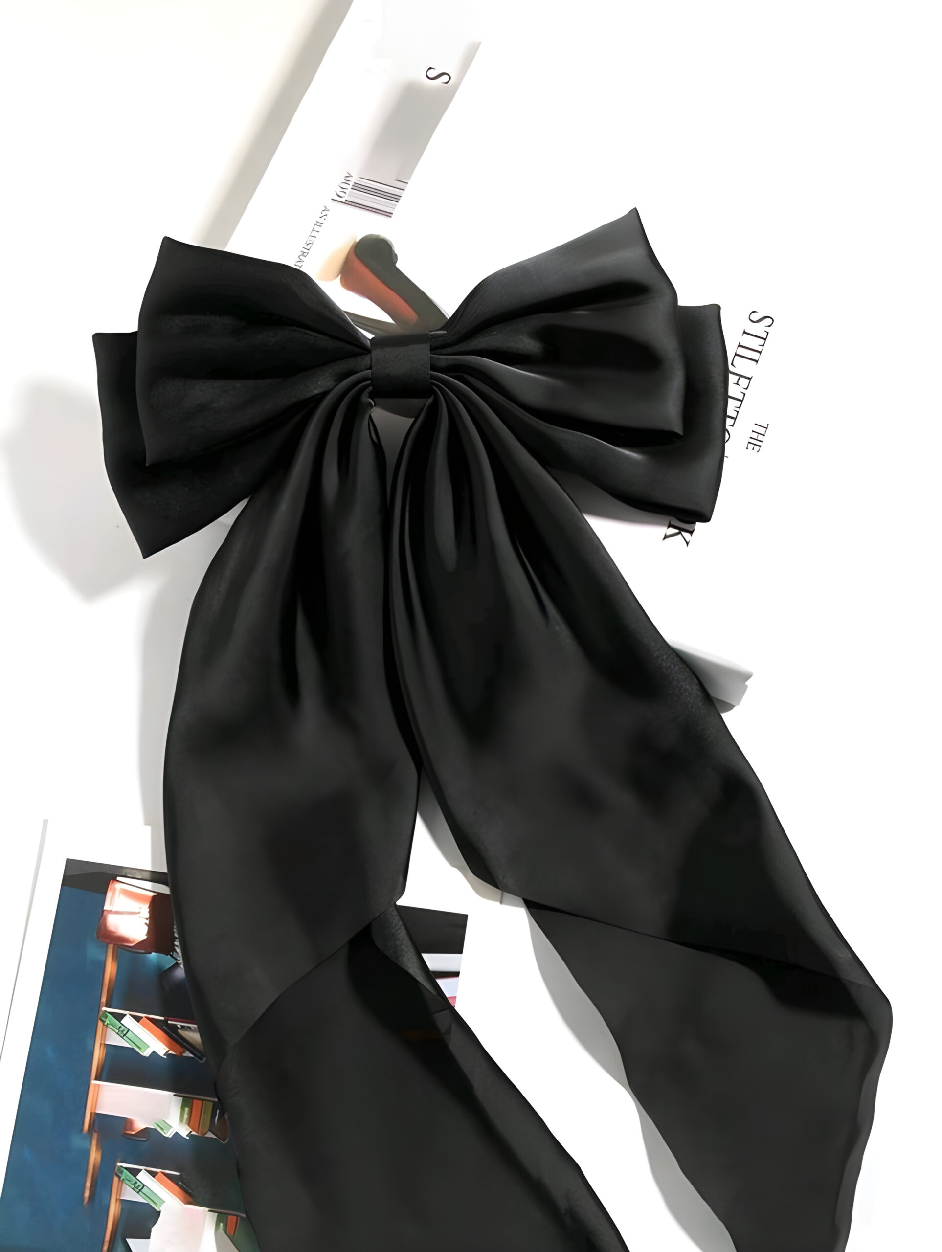 4 Black Women's Long Tail Bow Hair Clips , WAC-003