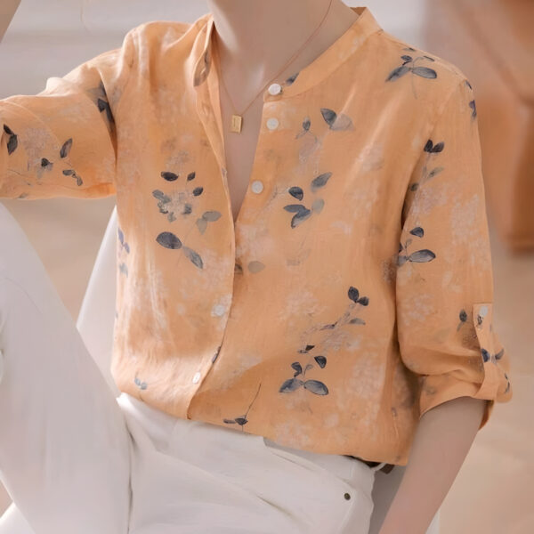 Floral Stand Collar 3/4 Sleeve Blouse, Summer, WTP-003