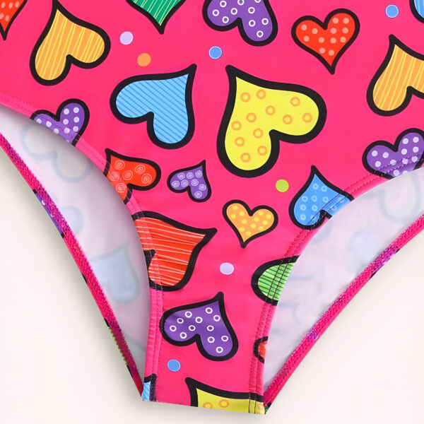 Girls One Piece Swimsuit Quick Dry Heart Red Print, KSW-0022