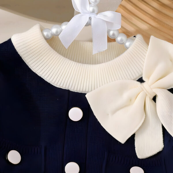 5 Baby Girls' Sweater Sets,Navy Blue And White Long-Sleeve Knit Cardigan & Skirt 2 pics set, KTP-003