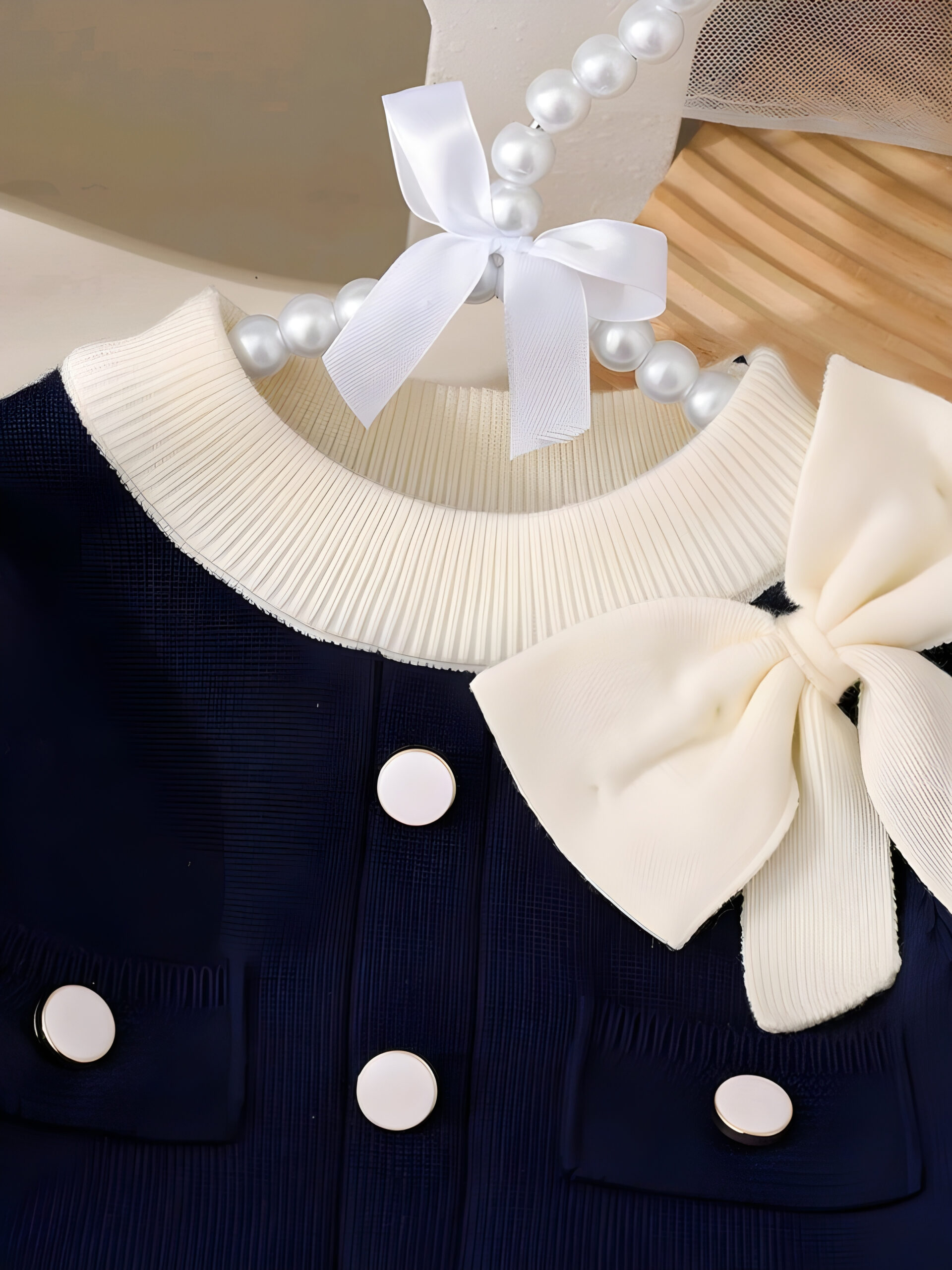 5 Baby Girls' Sweater Sets,Navy Blue And White Long-Sleeve Knit Cardigan & Skirt 2 pics set, KTP-003