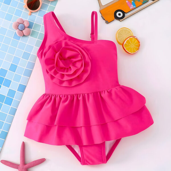 Young Girl Solid Color 3D Flower One-Piece Swimsuit, Kids, KSW-001