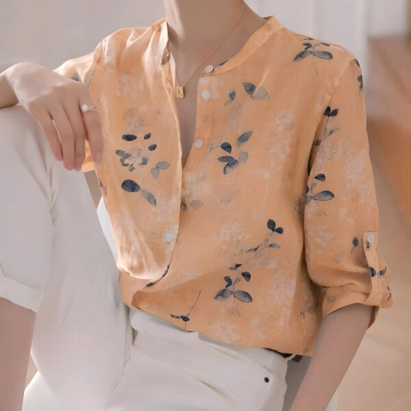 Floral Stand Collar 3/4 Sleeve Blouse, Summer, WTP-003