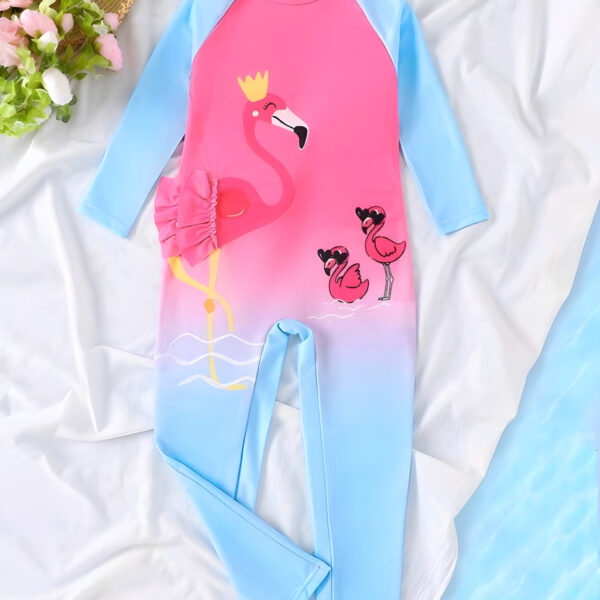 Young Girls Color Pink & Blue, Crown, Flamingo, Sleeve One-Piece Jumpsuit, KSW-0012
