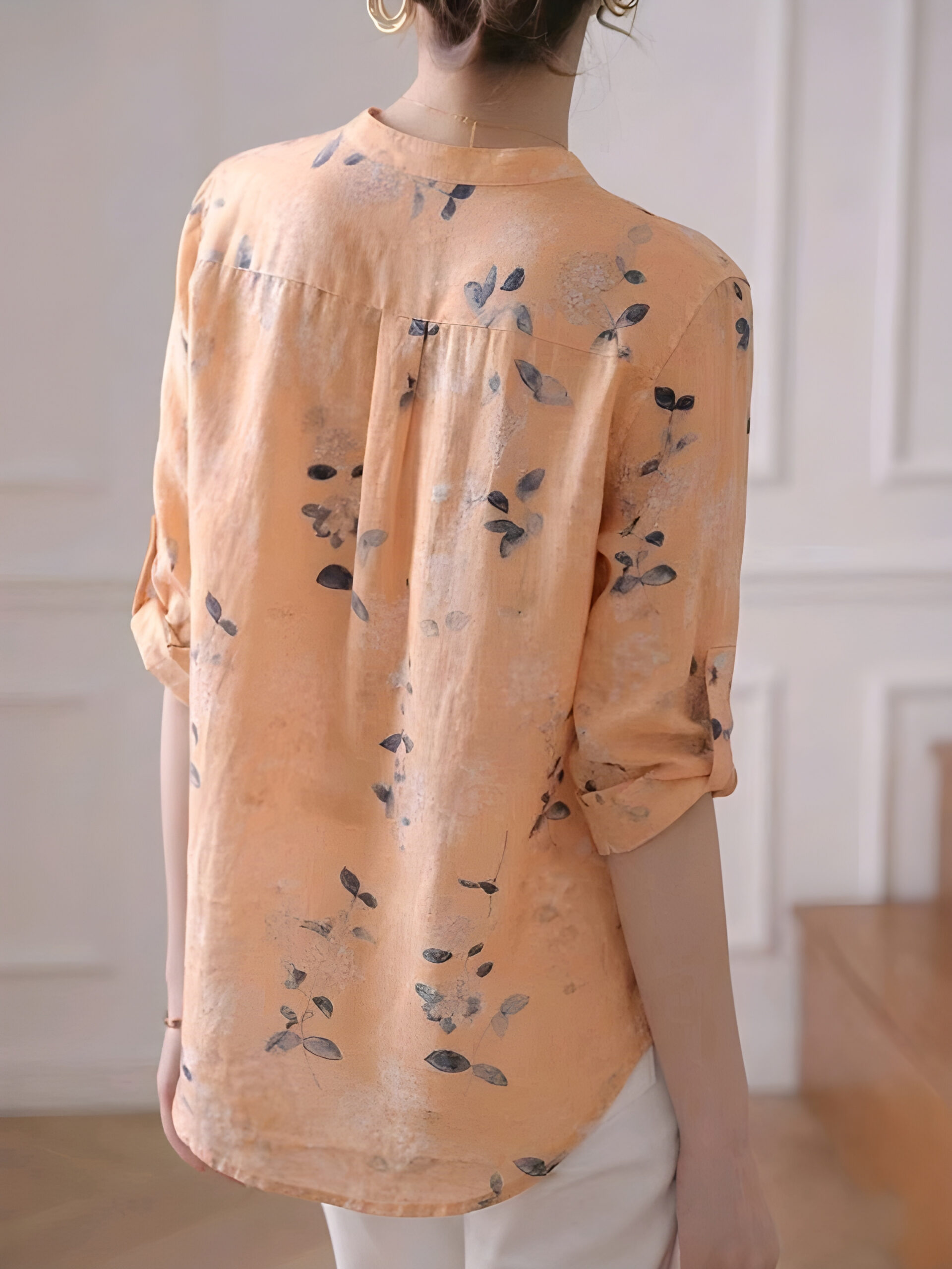 Floral Stand Collar 3/4 Sleeve Blouse, Summer, WTP-003
