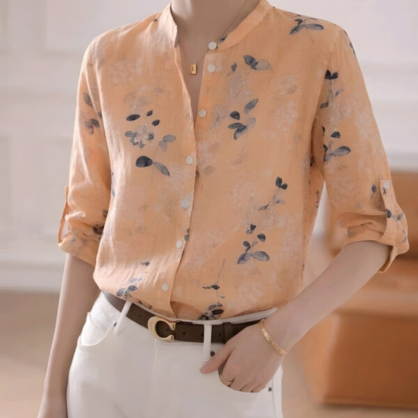 Floral Stand Collar 3/4 Sleeve Blouse, Summer, WTP-003
