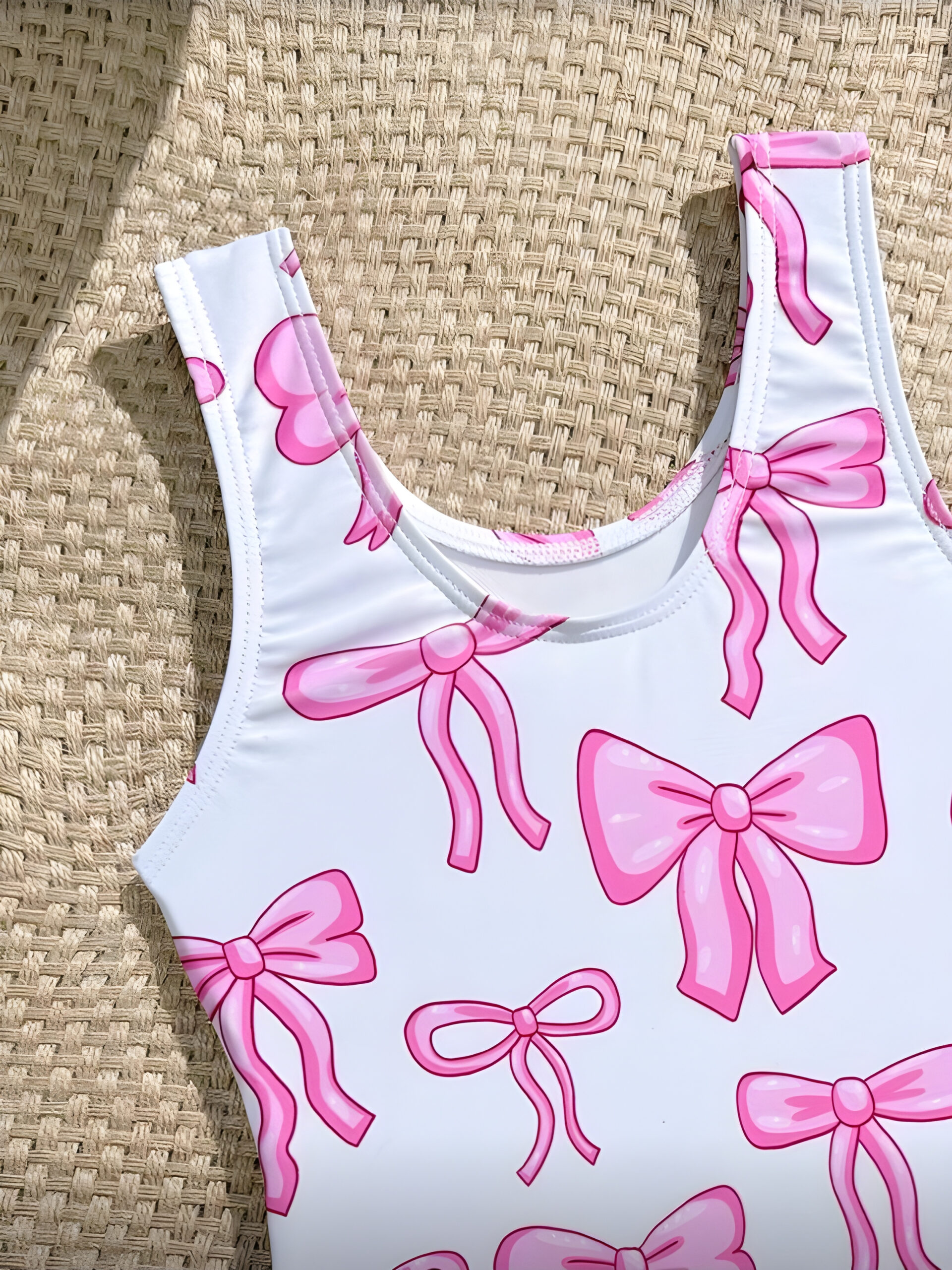 Girls One Piece Swimsuit Quick Dry Pink Bow Print, KSW-0023