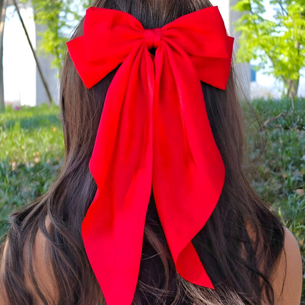 Red Women's Long Tail Bow Hair Clips , WAC-001