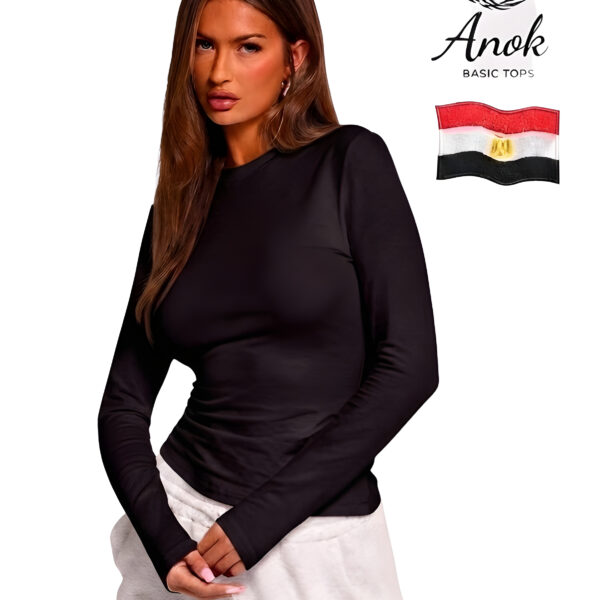 Black Round-Neck Solid Basic Tank Top Long Sleeve, WAK-002