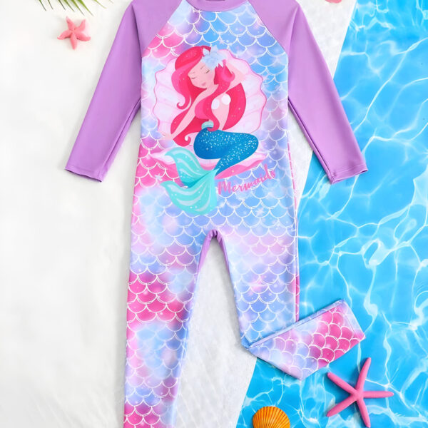 Young Girl Swimwear, Colorful Scales Print , Kids, KSW-0017