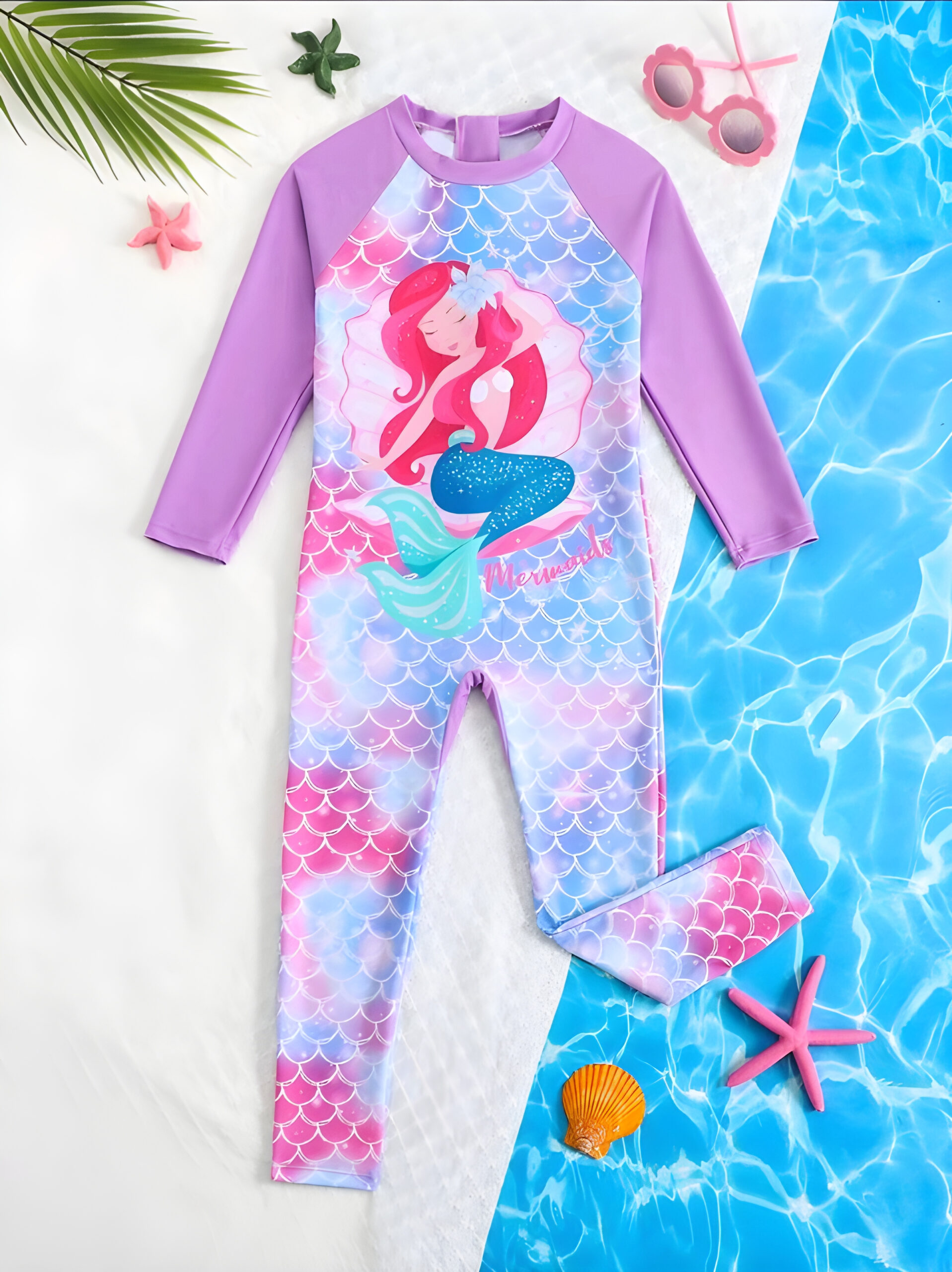 Young Girl Swimwear, Colorful Scales Print , Kids, KSW-0017