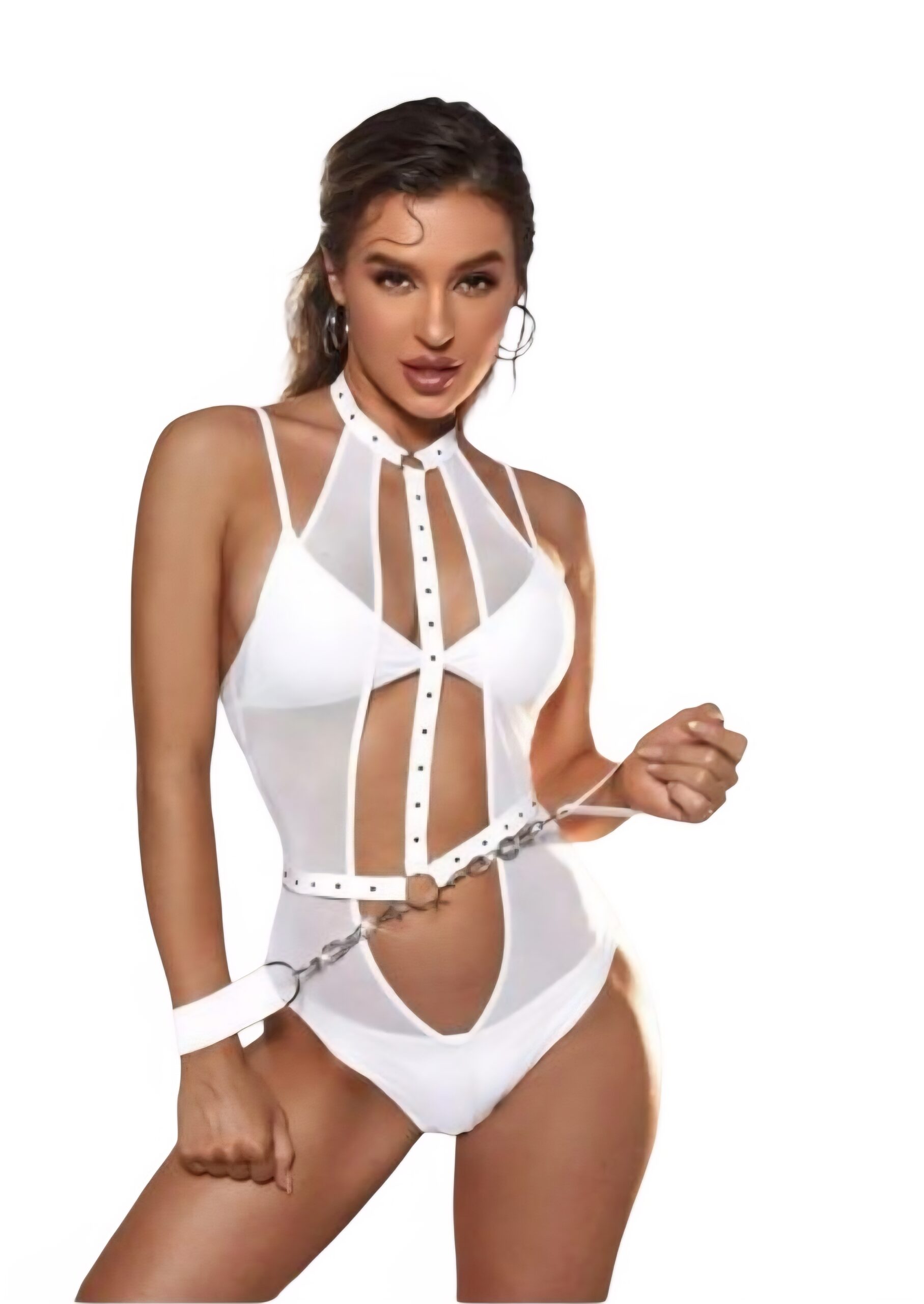 White Sexy Halter Catsuit Halloween , WLG-005