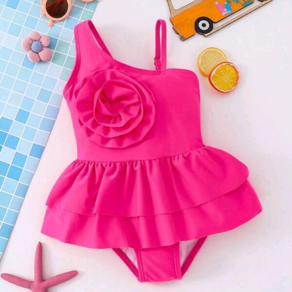 Young Girl Solid Color 3D Flower One-Piece Swimsuit, Kids, KSW-001