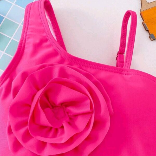 Young Girl Solid Color 3D Flower One-Piece Swimsuit, Kids, KSW-001