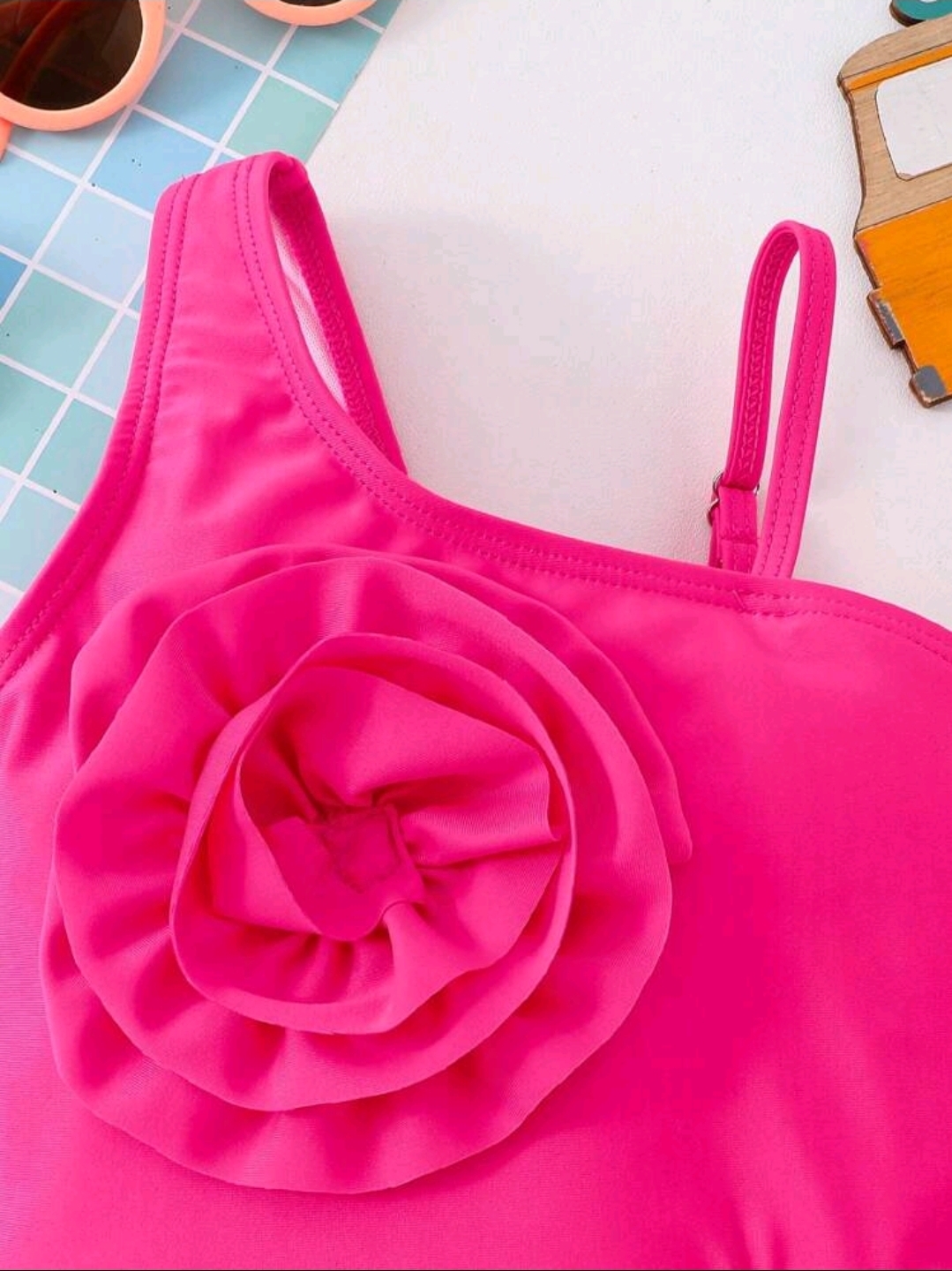 Young Girl Solid Color 3D Flower One-Piece Swimsuit, Kids, KSW-001