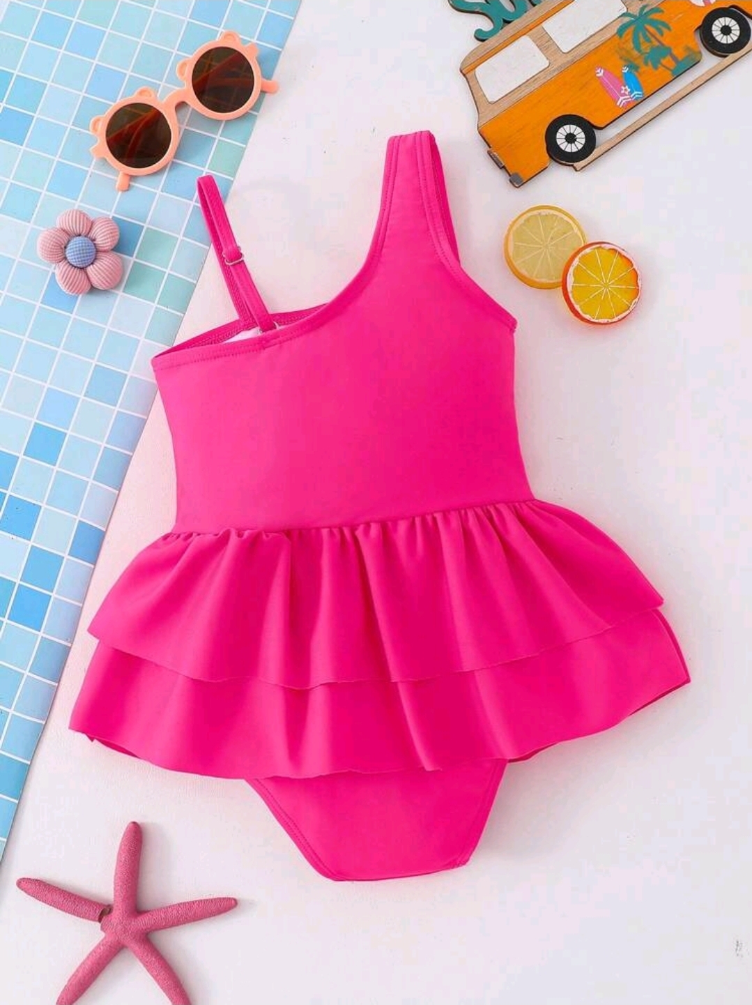Young Girl Solid Color 3D Flower One-Piece Swimsuit, Kids, KSW-001
