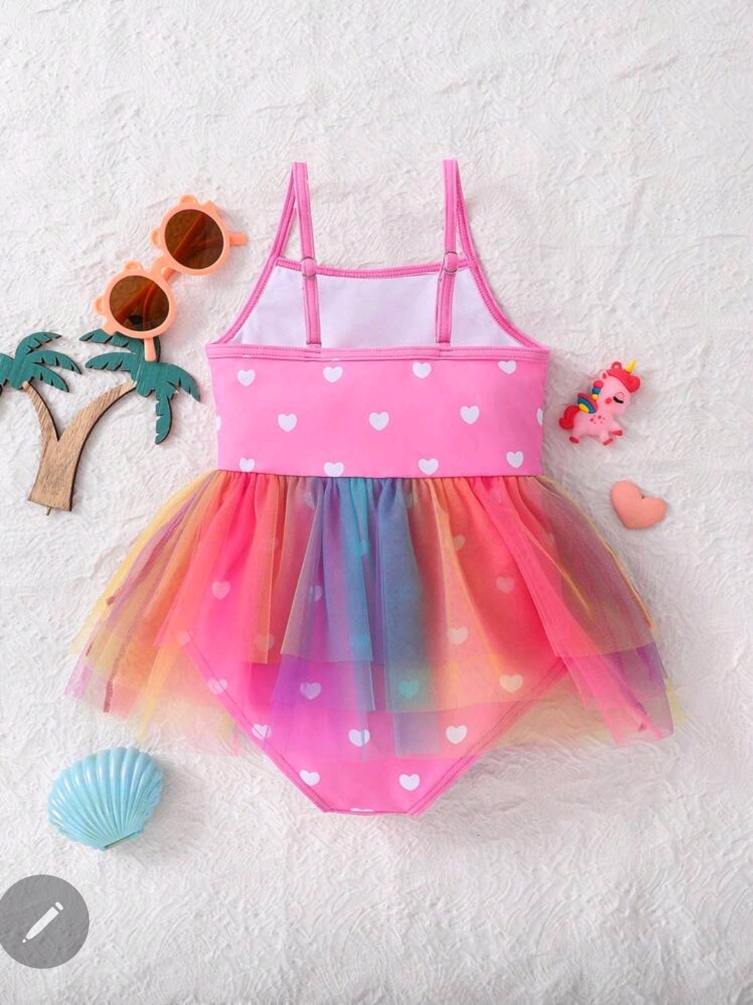 Kids Rainbow Pattern Patchwork Net Yarn One-Piece Swimsuit For Young Girls, Kids, KSW-002