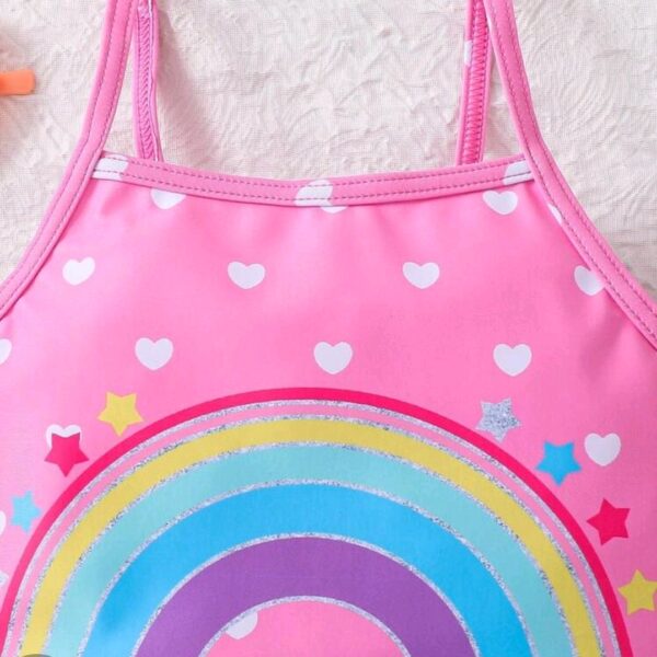 Kids Rainbow Pattern Patchwork Net Yarn One-Piece Swimsuit For Young Girls, Kids, KSW-002